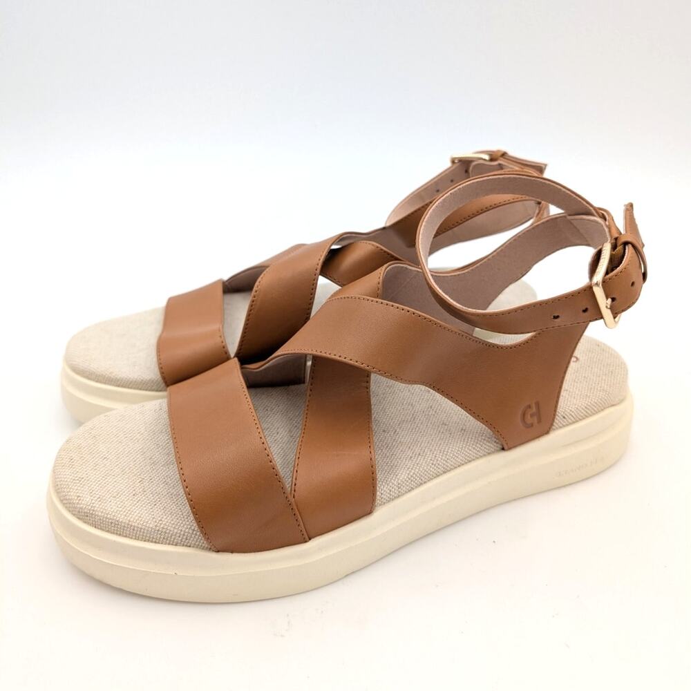 Cole Haan Grandpro Rally Castine Flat Sandals Women's Pecan Ivory Size US8B EU39